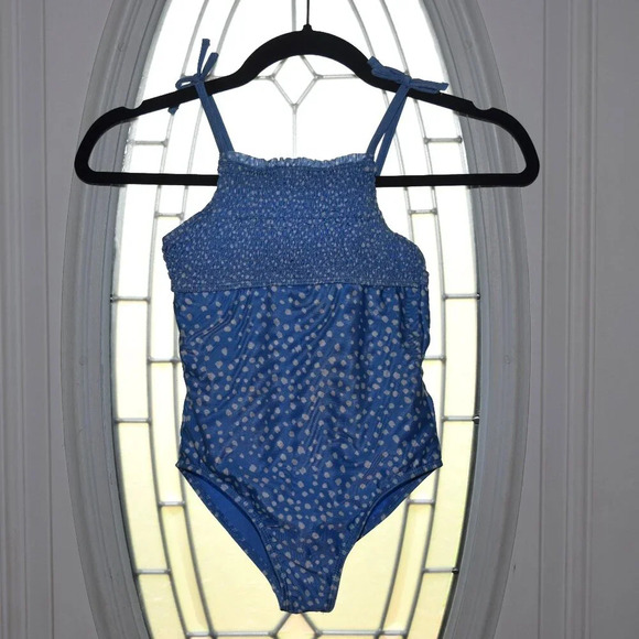 WONDER NATION Girl's Smocked Polka Dot Swimsuit One Piece Size M 7/8 - Picture 1 of 4